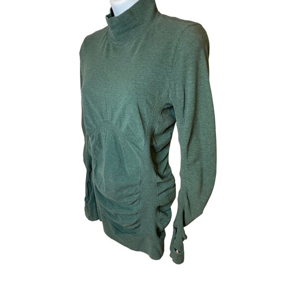 Athleta Green Pullover Mockneck Ruched Sweater with Thumbholes Sz M - Picture 4 of 10
